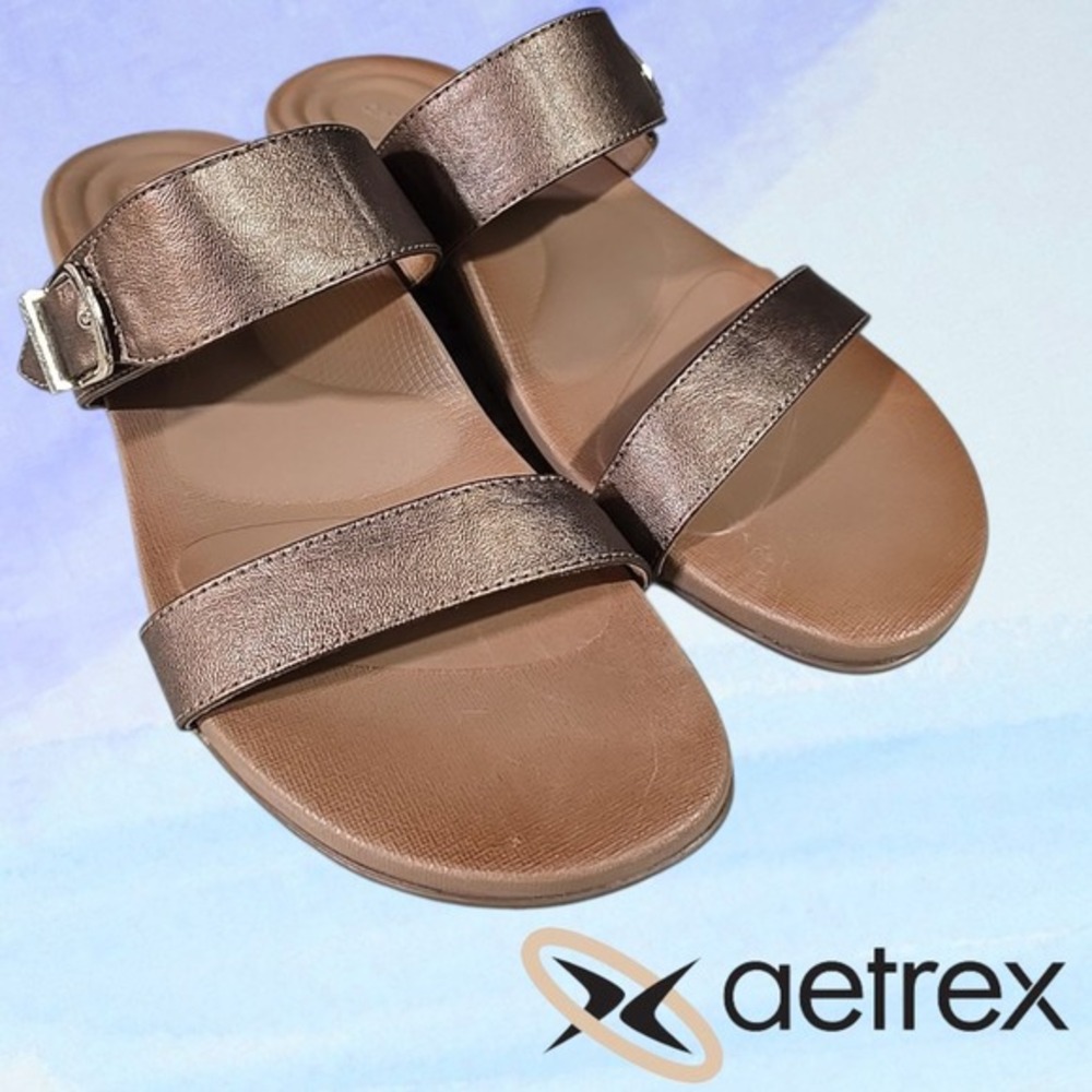 Aetrex‎ Mimi Slide Sandals Womens Orthotic Metallic Bronze AE214W Brown Size 10